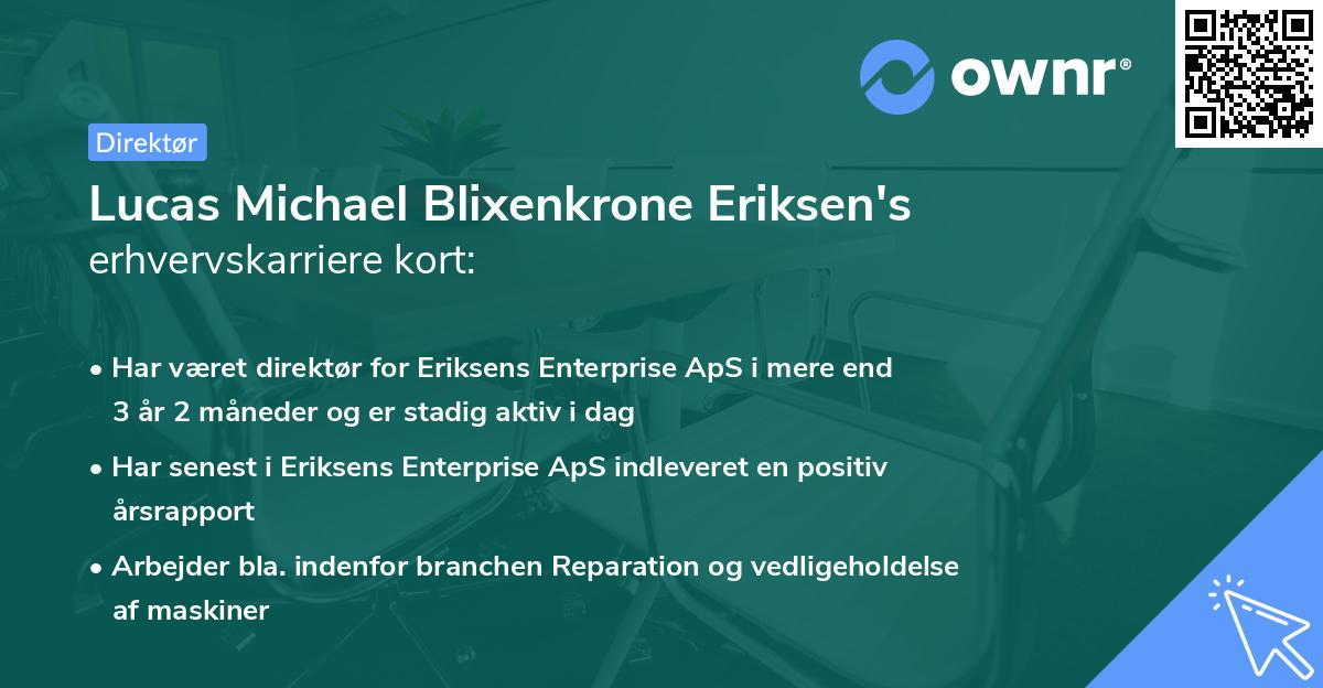 Lucas Michael Blixenkrone Eriksen's erhvervskarriere kort