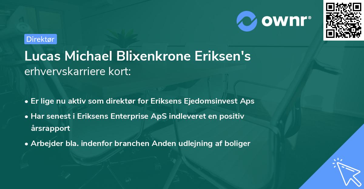 Lucas Michael Blixenkrone Eriksen's erhvervskarriere kort