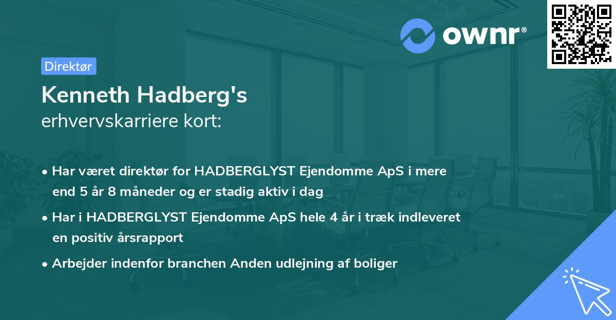 Kenneth Hadberg's erhvervskarriere kort