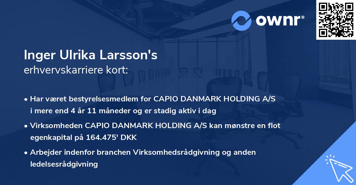 Inger Ulrika Larsson's erhvervskarriere kort