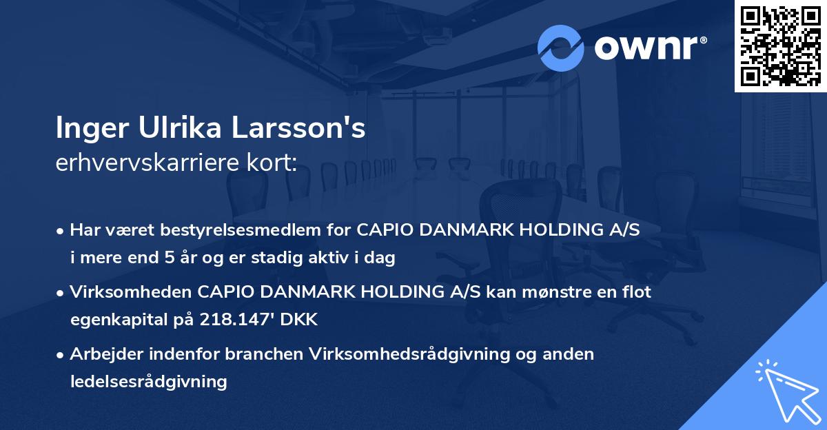 Inger Ulrika Larsson's erhvervskarriere kort