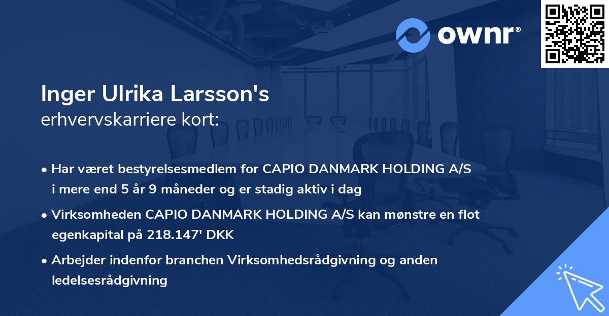 Inger Ulrika Larsson's erhvervskarriere kort