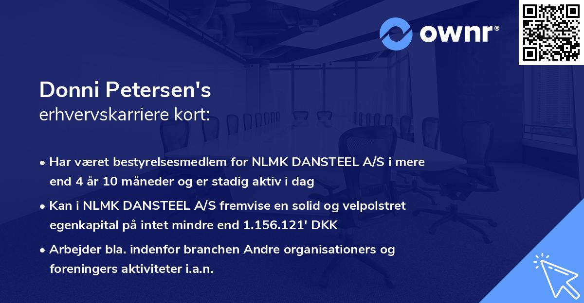 Donni Petersen's erhvervskarriere kort