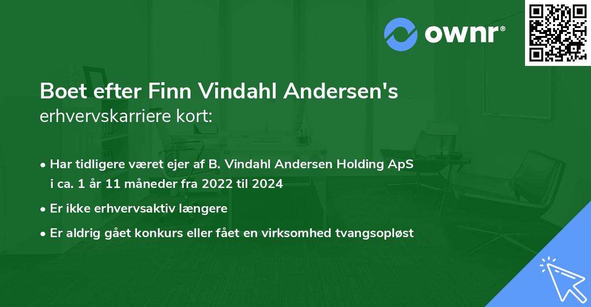 Boet efter Finn Vindahl Andersen's erhvervskarriere kort