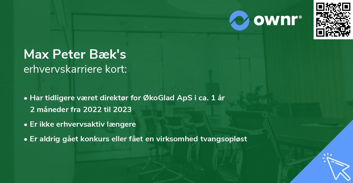 Max Peter Bæk's erhvervskarriere kort