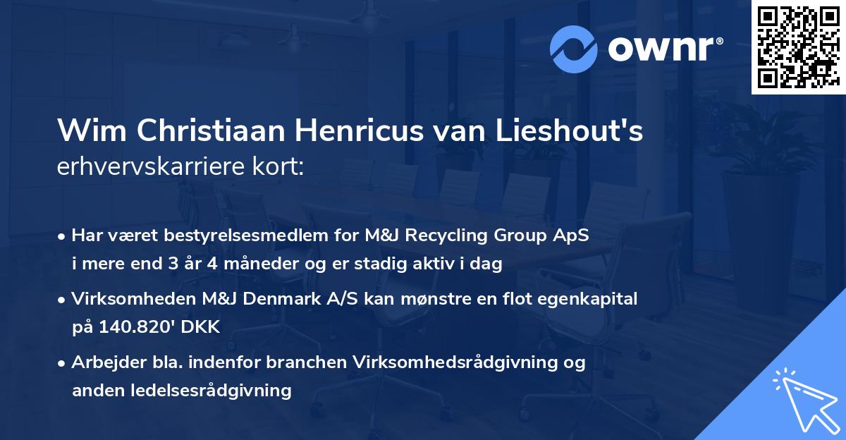 Wim Christiaan Henricus van Lieshout's erhvervskarriere kort