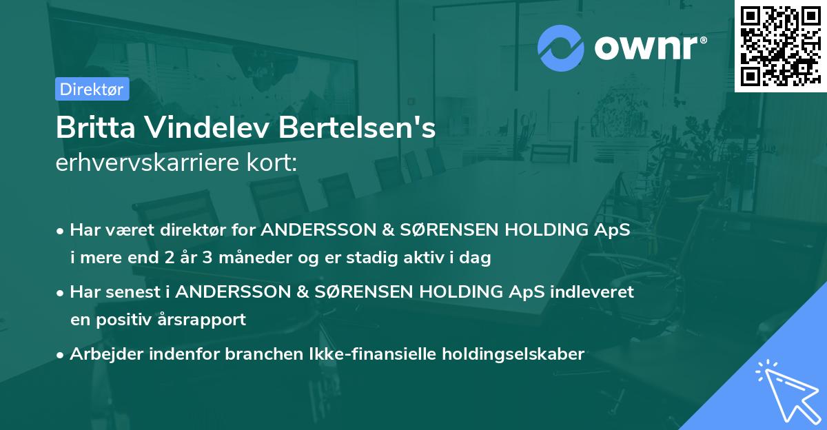 Britta Vindelev Bertelsen's erhvervskarriere kort