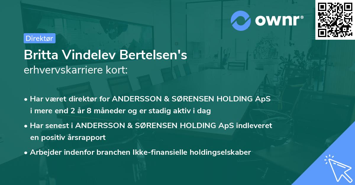 Britta Vindelev Bertelsen's erhvervskarriere kort