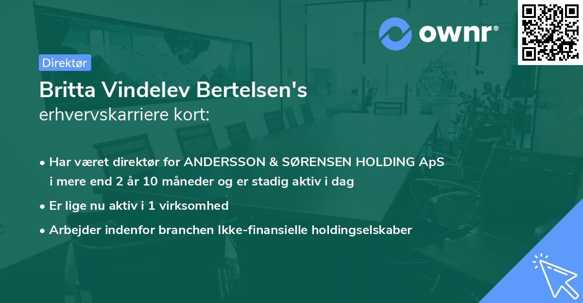 Britta Vindelev Bertelsen's erhvervskarriere kort