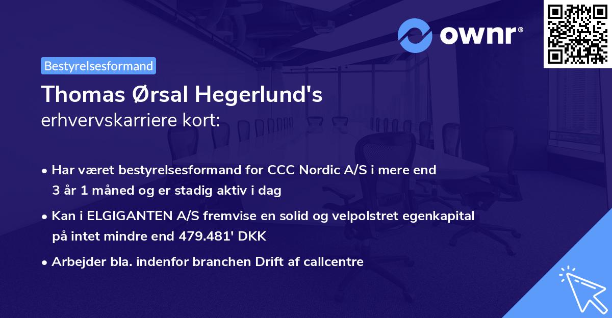 Thomas Ørsal Hegerlund's erhvervskarriere kort