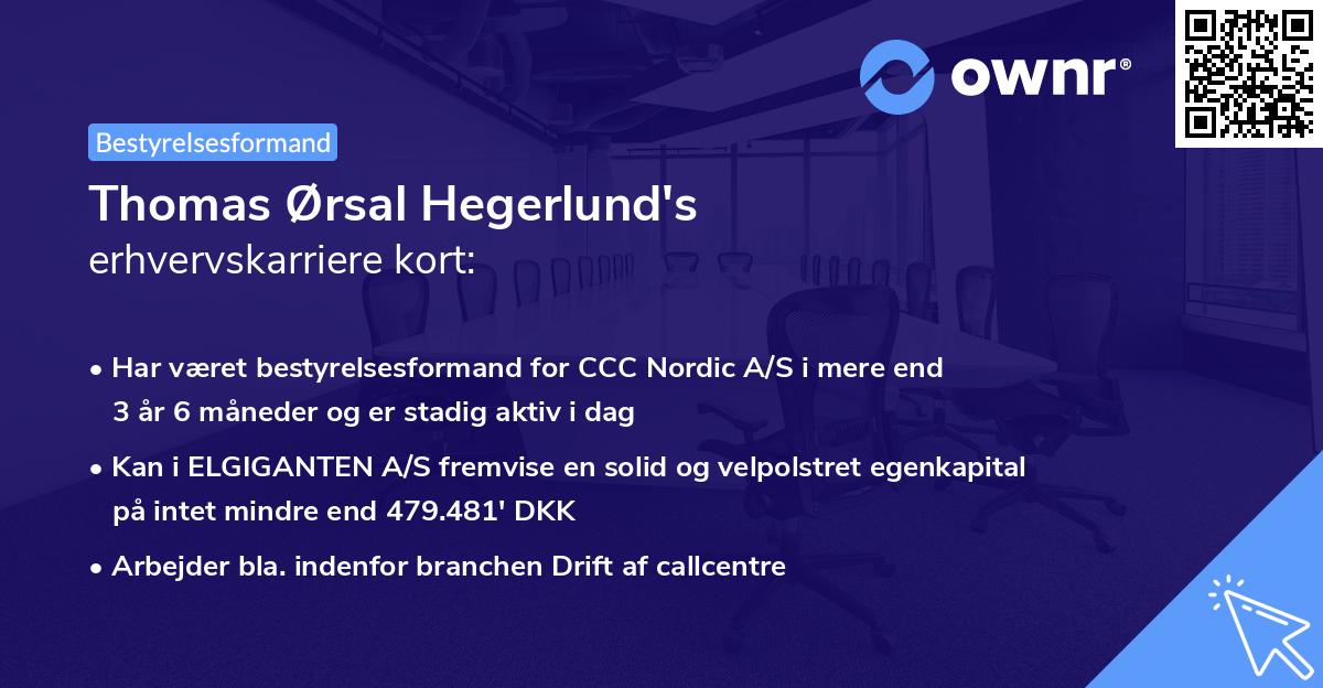 Thomas Ørsal Hegerlund's erhvervskarriere kort