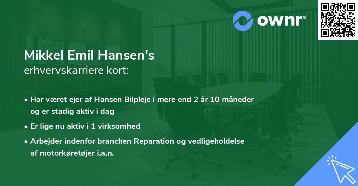 Mikkel Emil Hansen's erhvervskarriere kort