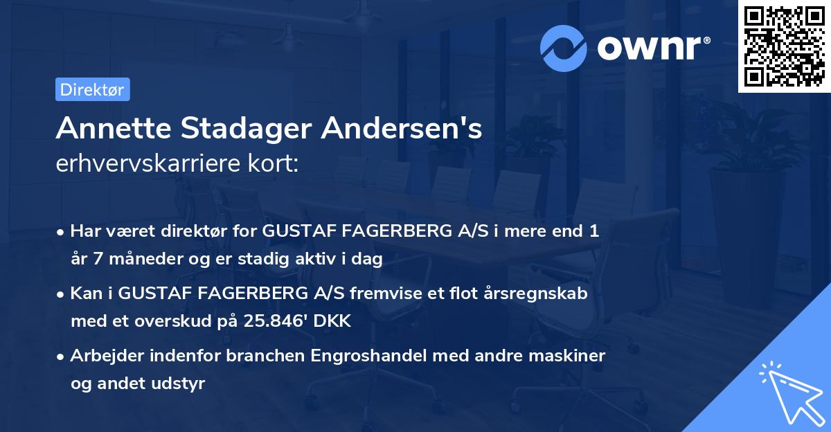 Annette Stadager Andersen's erhvervskarriere kort