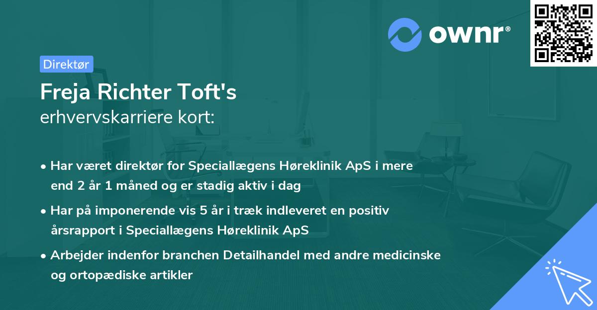 Freja Richter Toft's erhvervskarriere kort