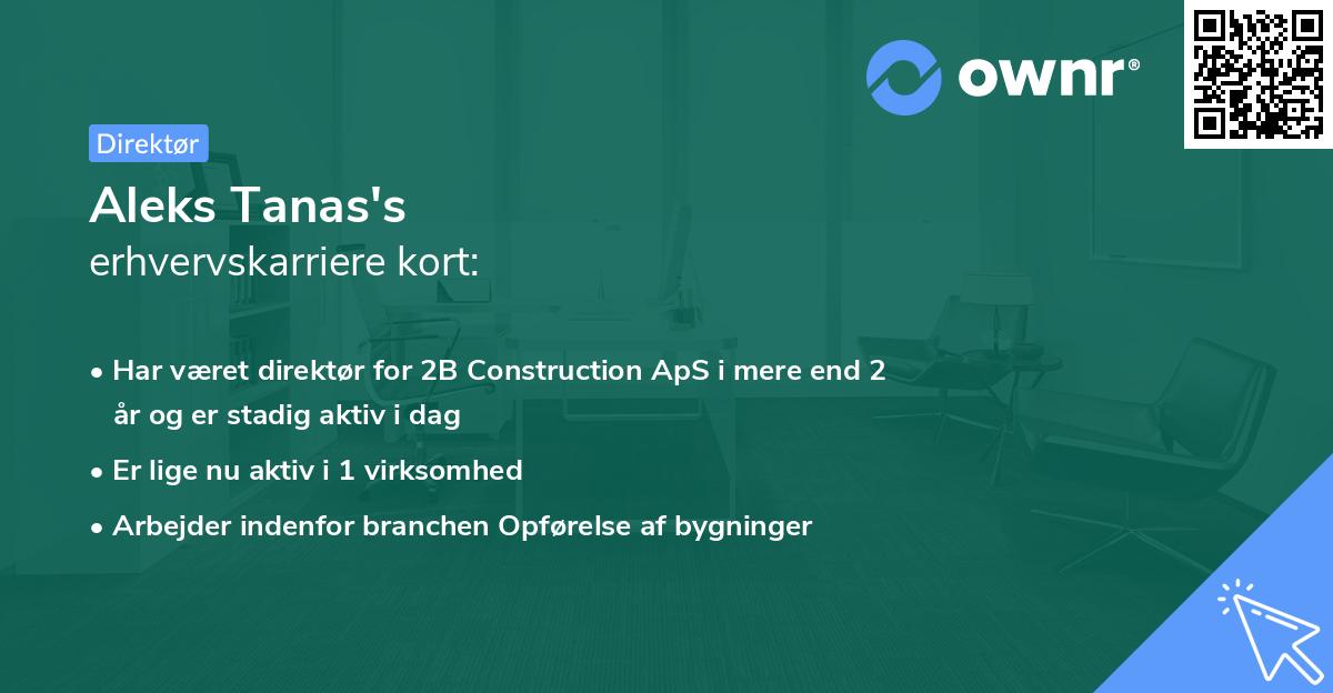 Aleks Tanas's erhvervskarriere kort