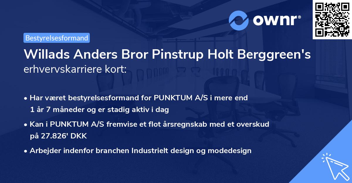 Willads Anders Bror Pinstrup Holt Berggreen's erhvervskarriere kort