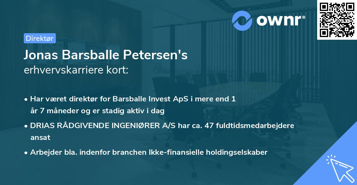 Jonas Barsballe Petersen's erhvervskarriere kort