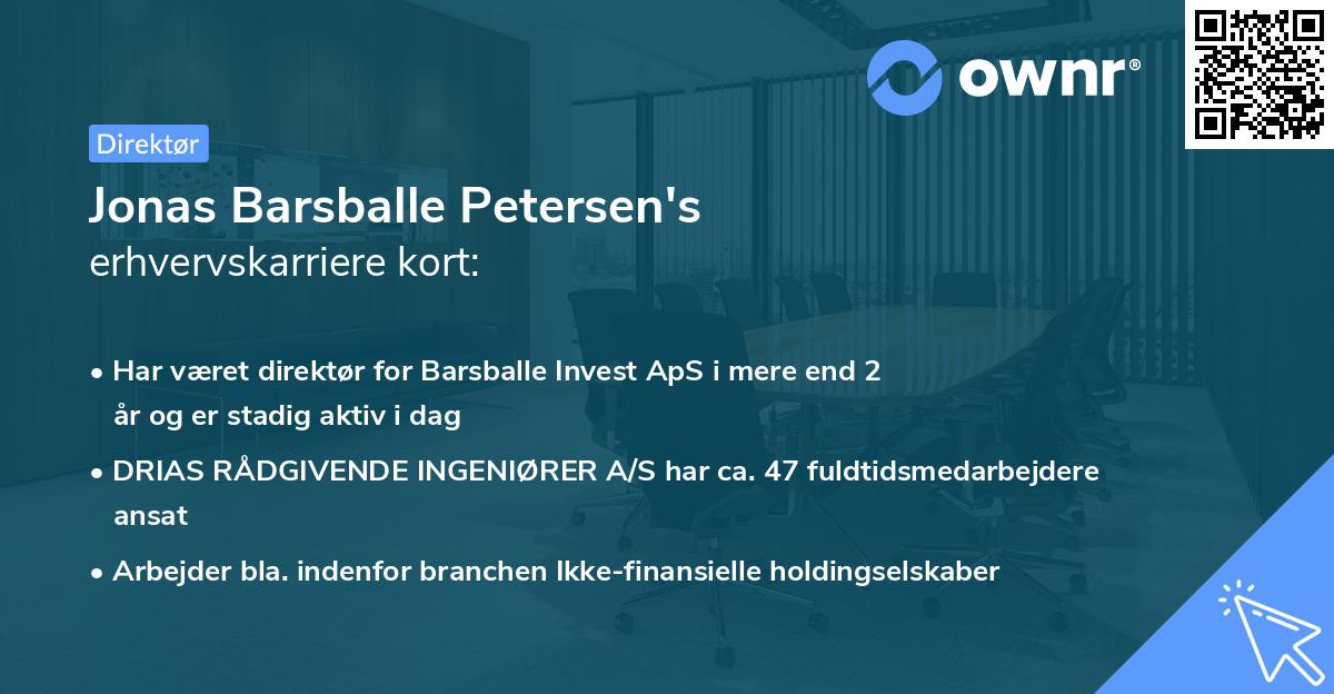 Jonas Barsballe Petersen's erhvervskarriere kort
