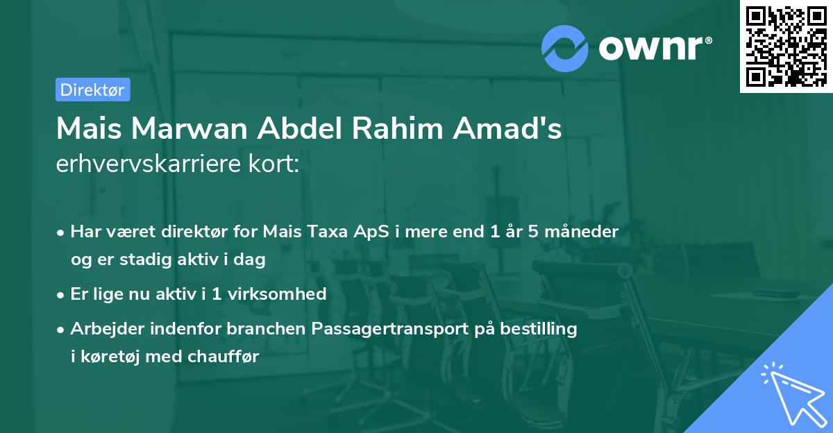 Mais Marwan Abdel Rahim Amad's erhvervskarriere kort