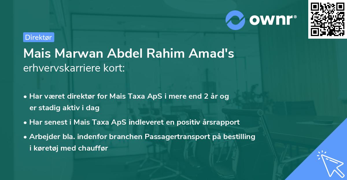 Mais Marwan Abdel Rahim Amad's erhvervskarriere kort