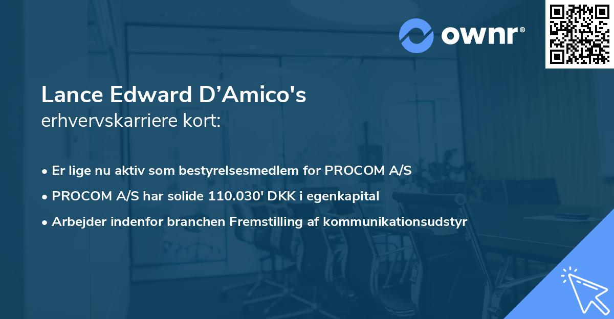 Lance Edward D’Amico's erhvervskarriere kort