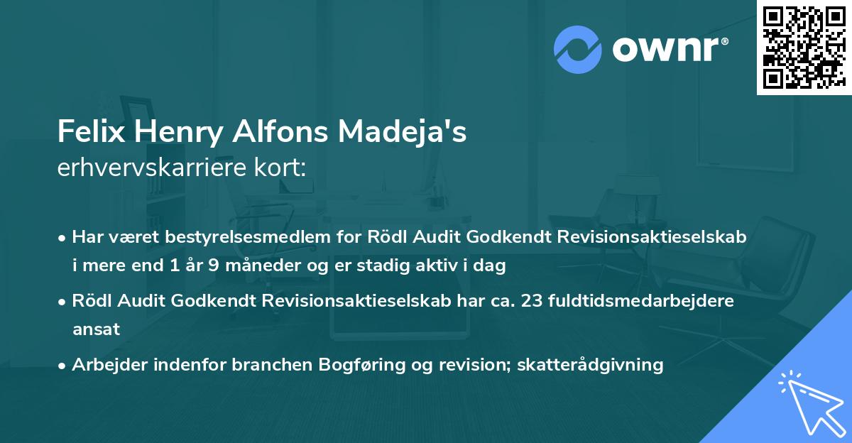 Felix Henry Alfons Madeja's erhvervskarriere kort
