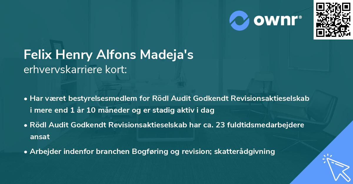 Felix Henry Alfons Madeja's erhvervskarriere kort