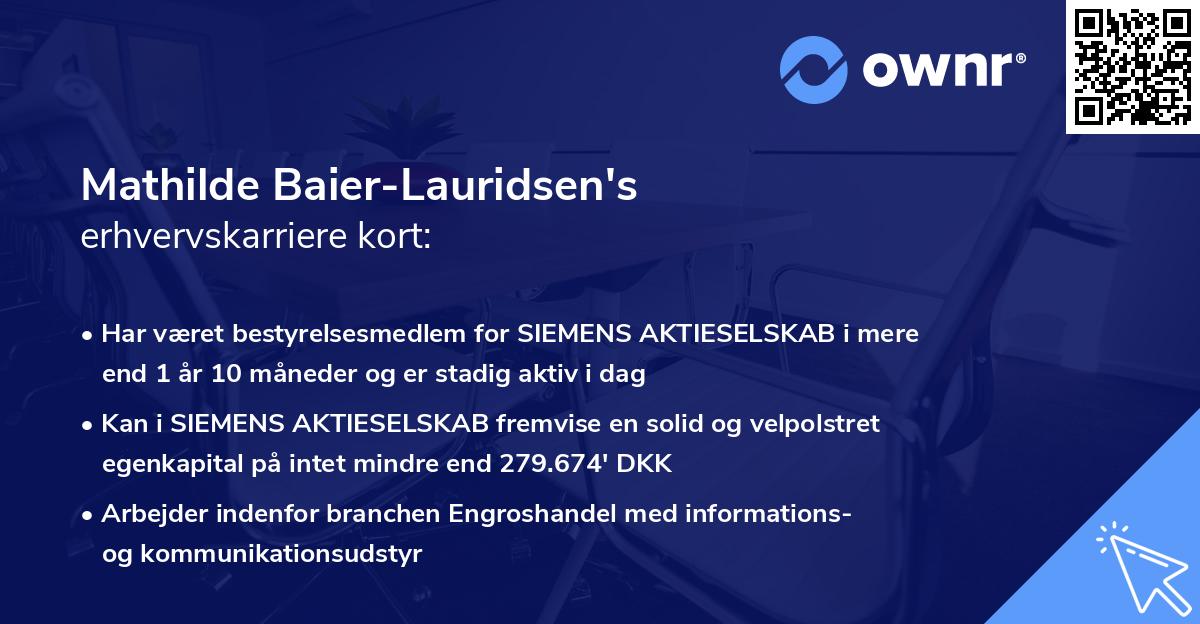Mathilde Baier-Lauridsen's erhvervskarriere kort