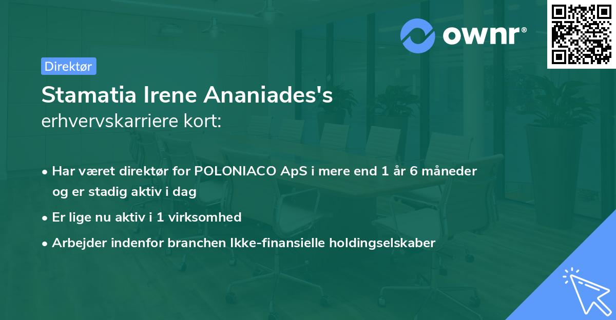 Stamatia Irene Ananiades's erhvervskarriere kort