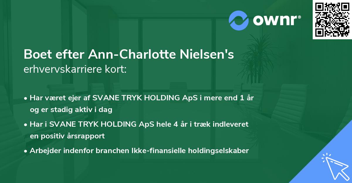 Boet efter Ann-Charlotte Nielsen's erhvervskarriere kort
