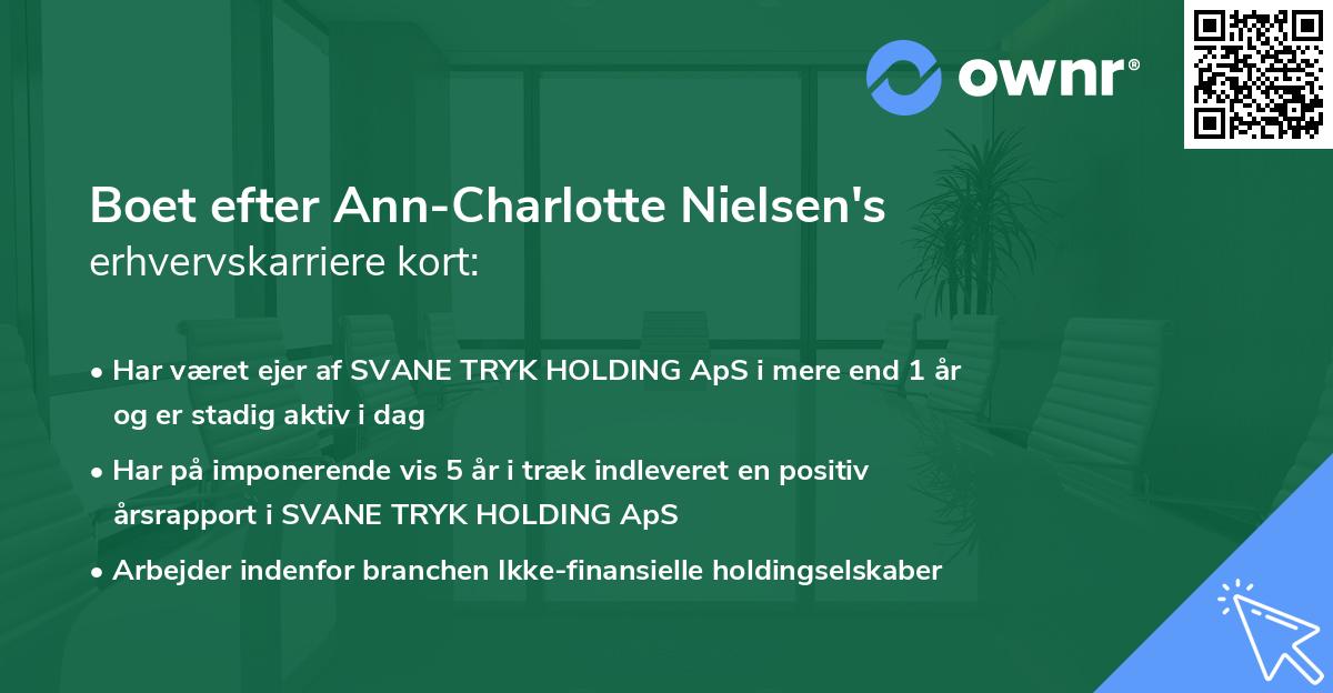 Boet efter Ann-Charlotte Nielsen's erhvervskarriere kort