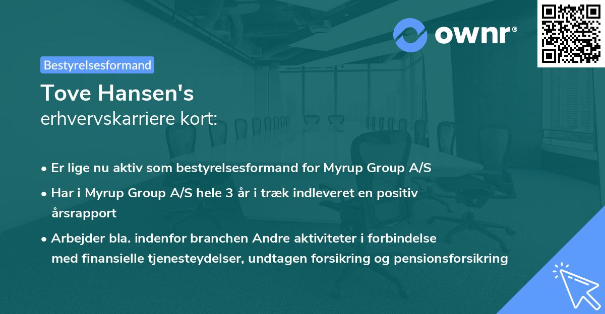 Tove Hansen's erhvervskarriere kort