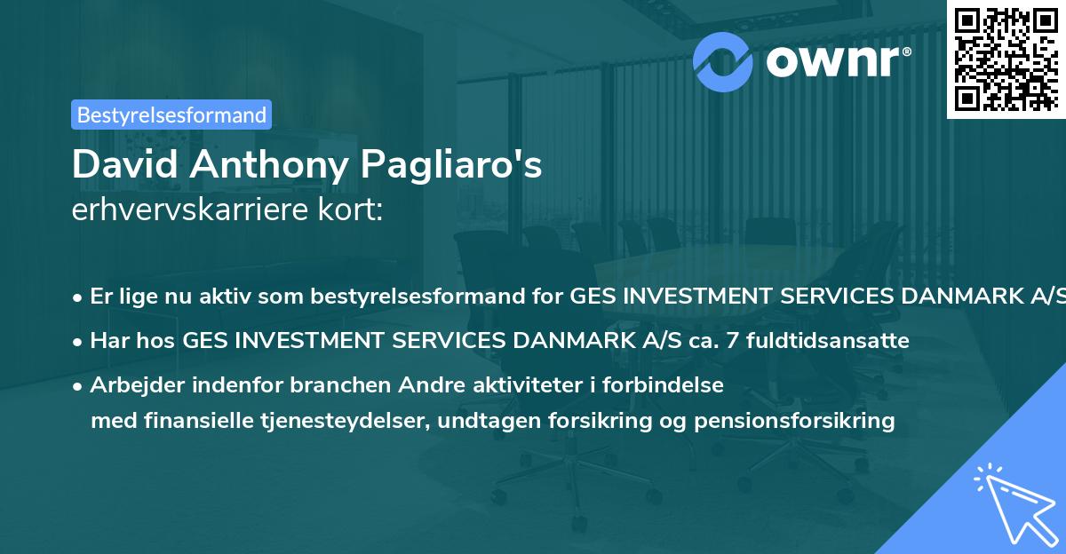 David Anthony Pagliaro's erhvervskarriere kort