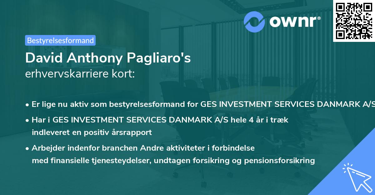 David Anthony Pagliaro's erhvervskarriere kort