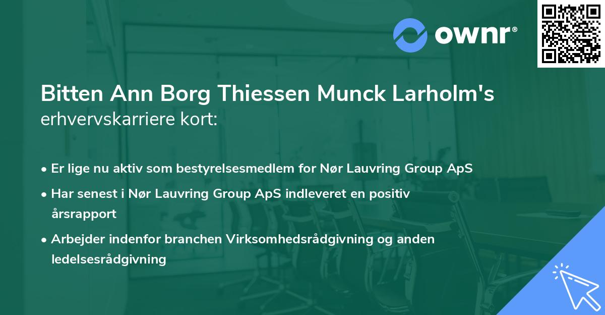 Bitten Ann Borg Thiessen Munck Larholm's erhvervskarriere kort