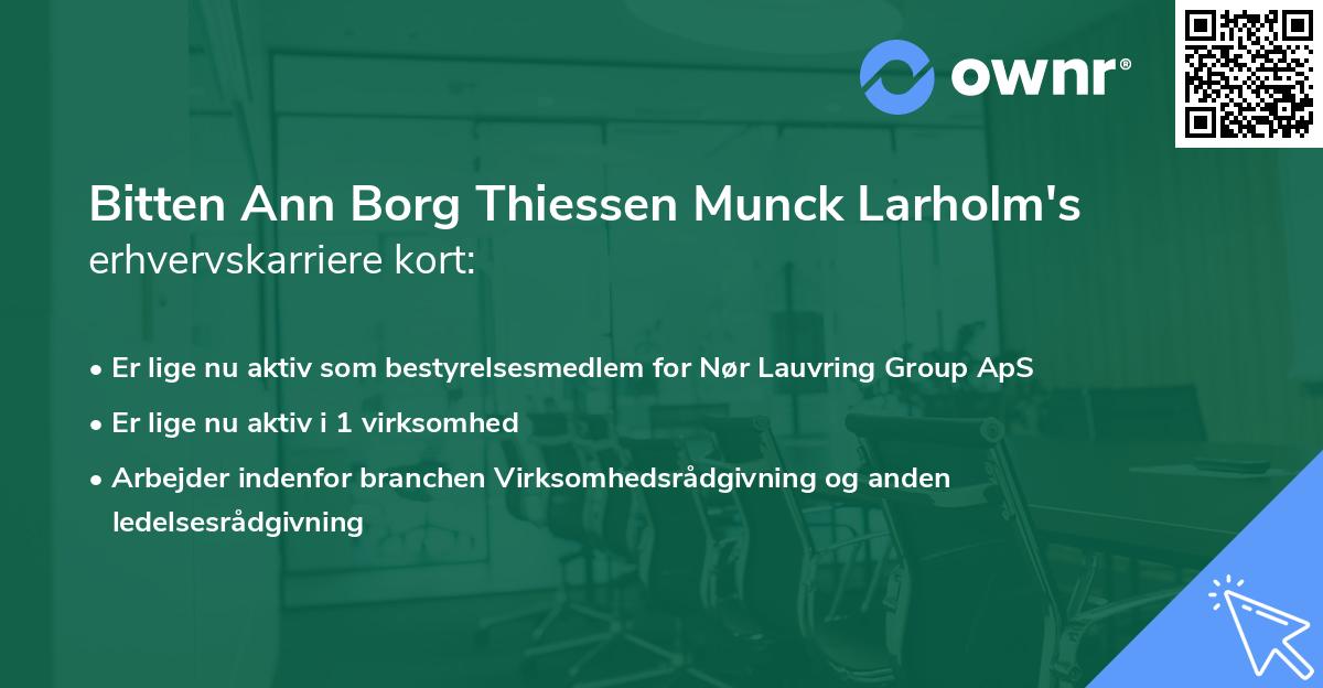 Bitten Ann Borg Thiessen Munck Larholm's erhvervskarriere kort