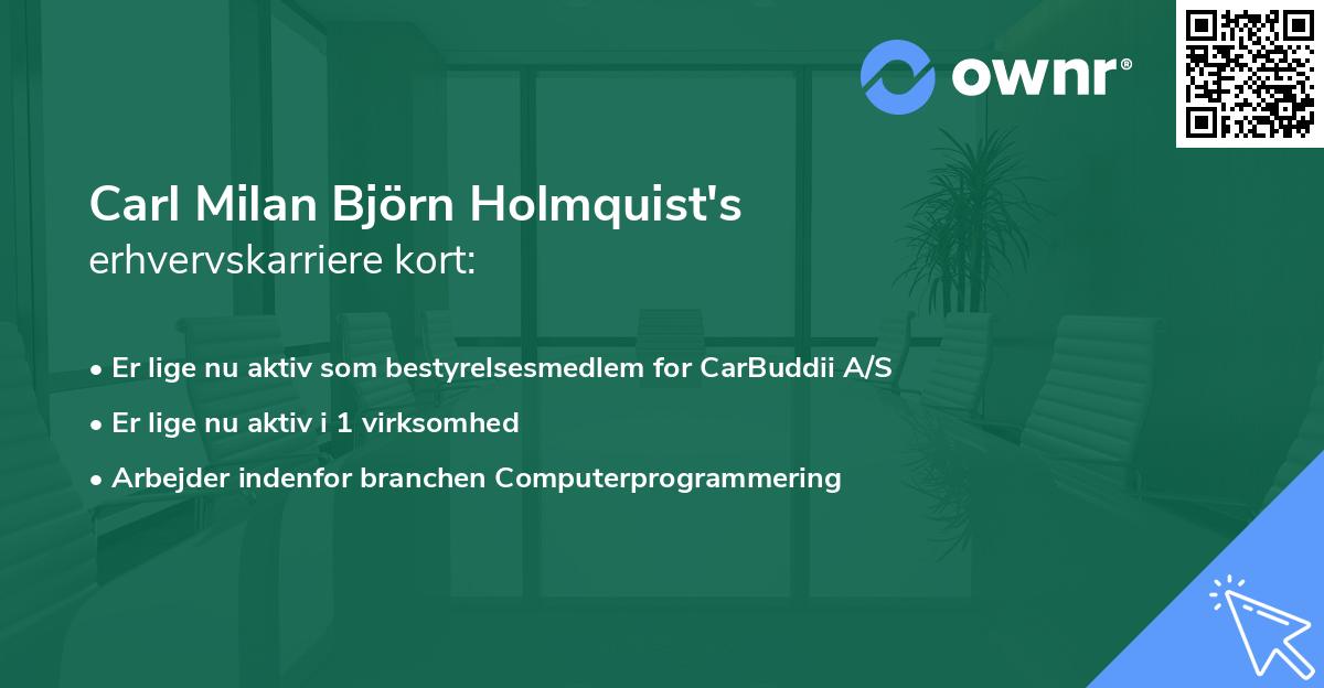 Carl Milan Björn Holmquist's erhvervskarriere kort