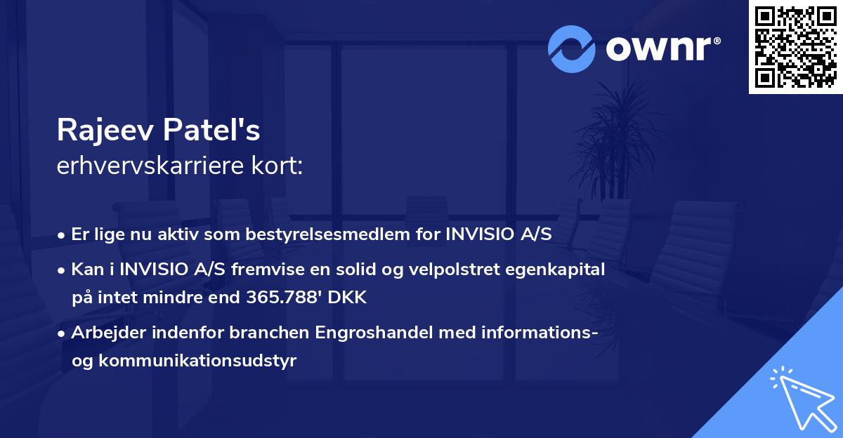 Rajeev Patel's erhvervskarriere kort
