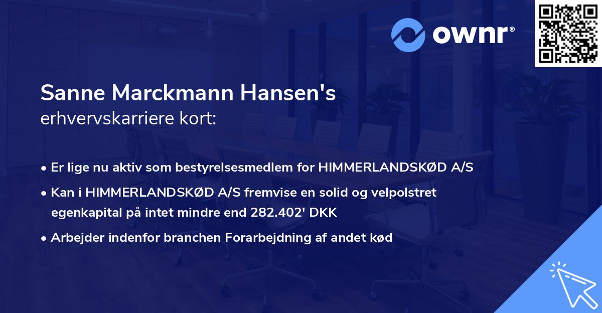 Sanne Marckmann Hansen's erhvervskarriere kort