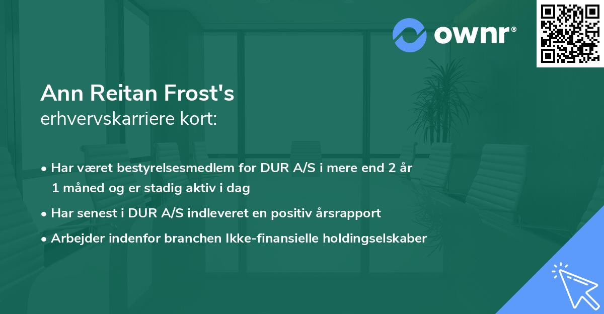 Ann Reitan Frost's erhvervskarriere kort