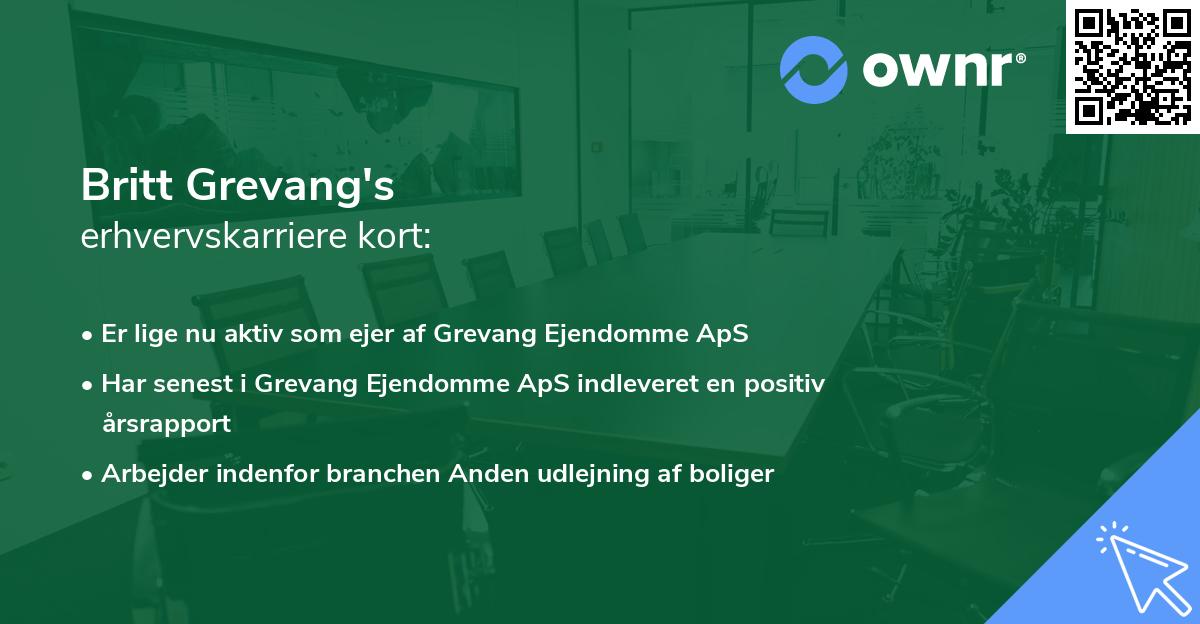 Britt Grevang's erhvervskarriere kort