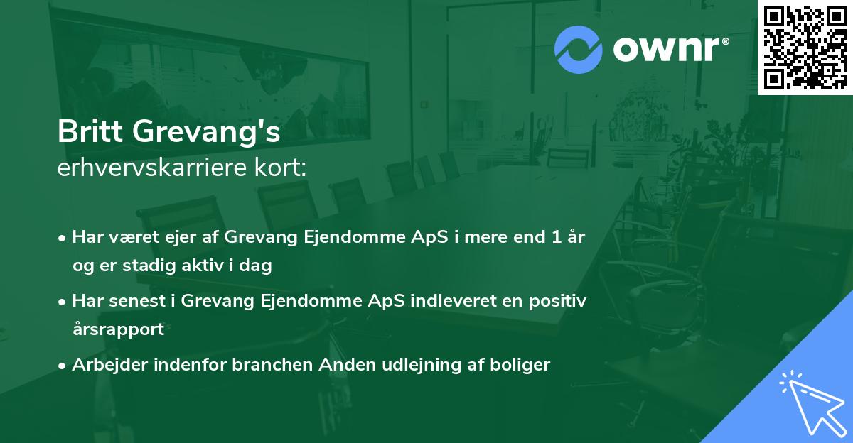 Britt Grevang's erhvervskarriere kort