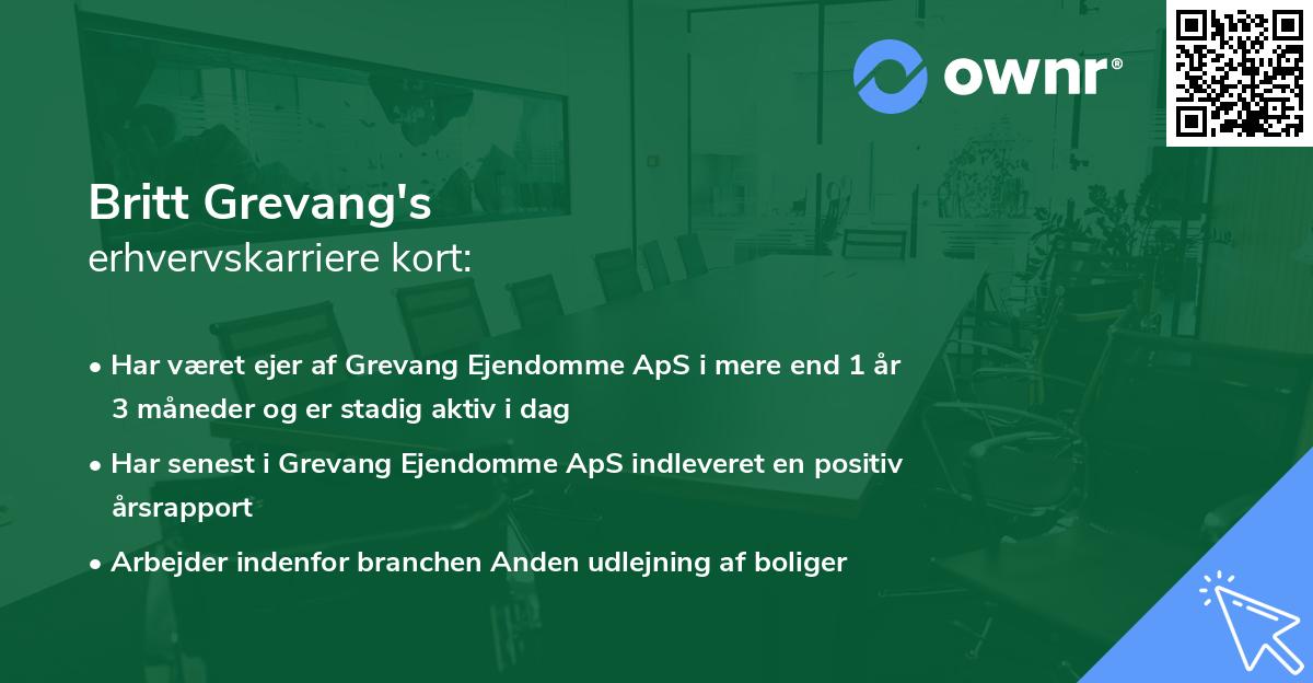 Britt Grevang's erhvervskarriere kort