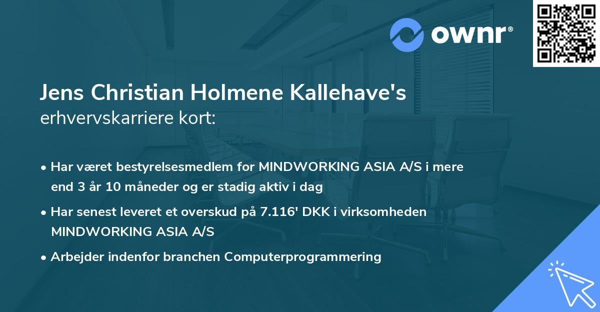 Jens Christian Holmene Kallehave's erhvervskarriere kort