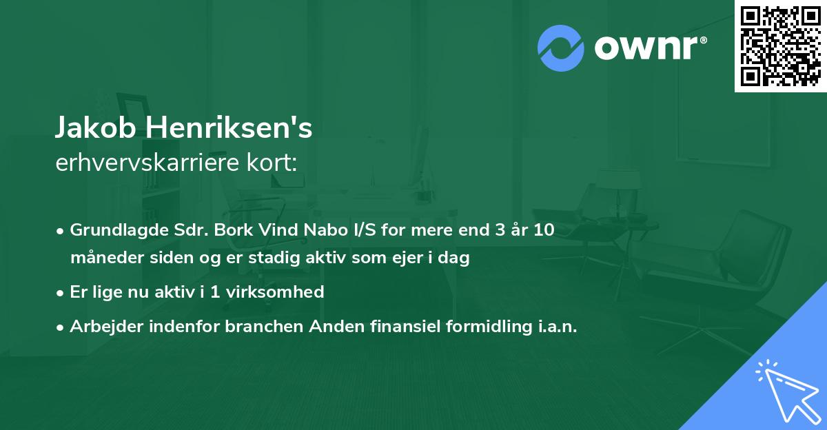 Jakob Henriksen's erhvervskarriere kort