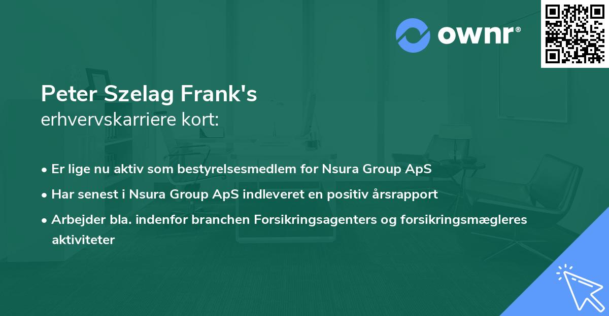 Peter Szelag Frank's erhvervskarriere kort