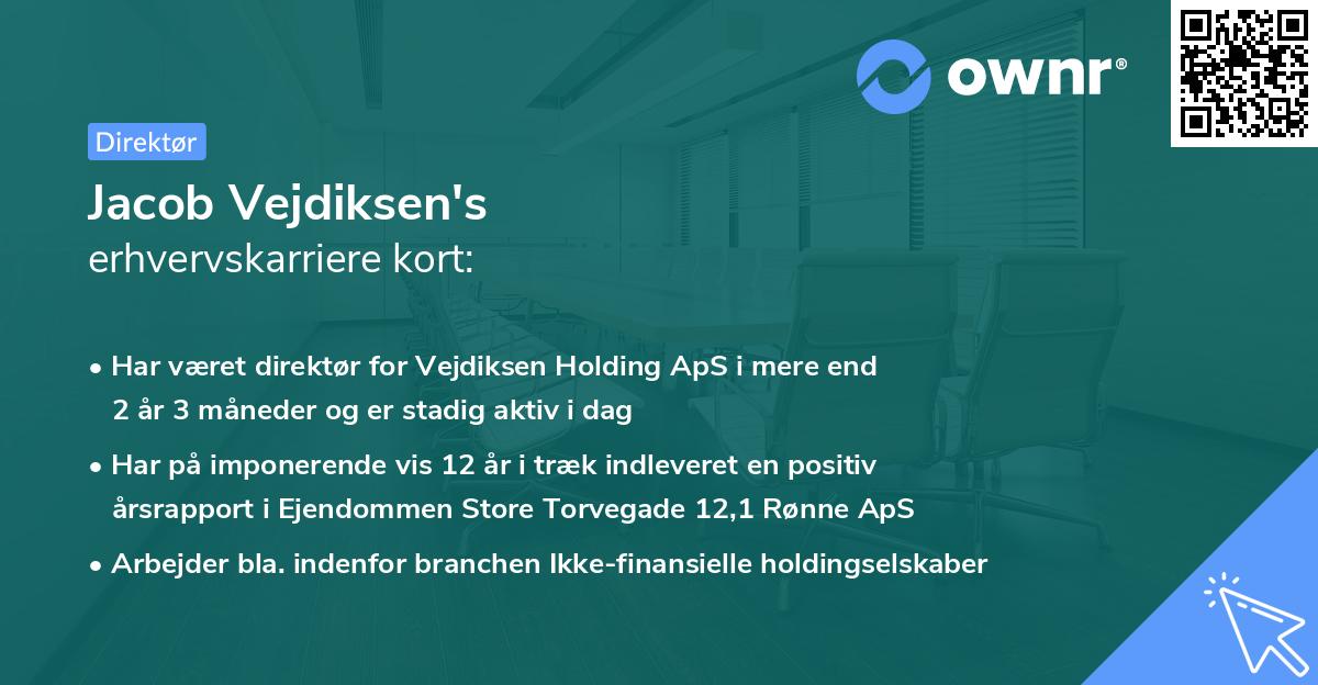 Jacob Vejdiksen's erhvervskarriere kort