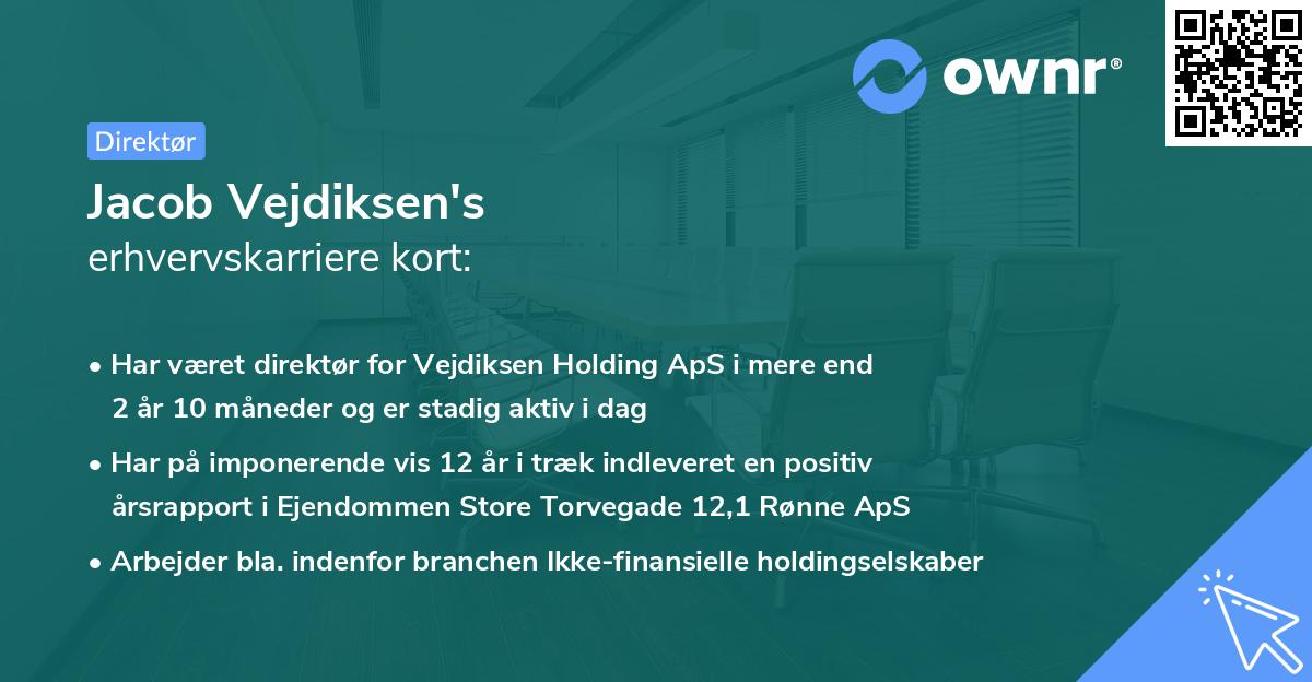 Jacob Vejdiksen's erhvervskarriere kort