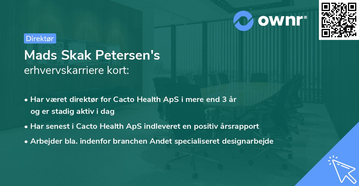 Mads Skak Petersen's erhvervskarriere kort
