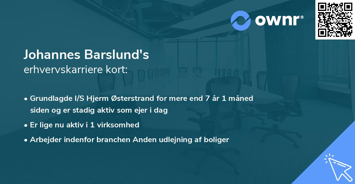 Johannes Barslund's erhvervskarriere kort